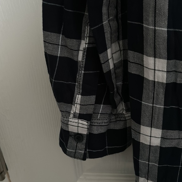 H&M Dark Navy Blue and White Flannel Dress Button Up Pockets L.O.G.G. - Picture 9 of 9
